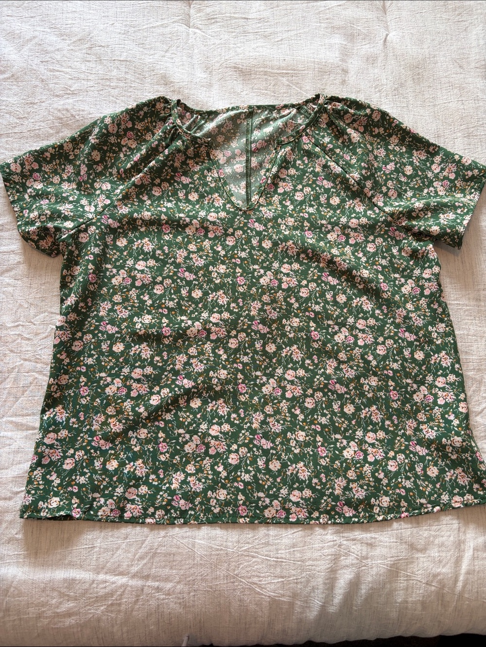 Floral Green Short-Sleeve Women's Top